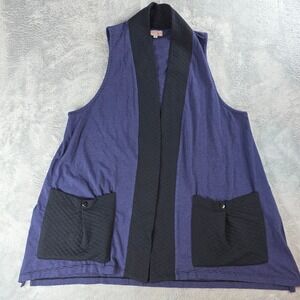 Iridium Women Medium‎ Purple Striped Vest Open Front Quilted Pockets Layering